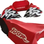 🏁 Seat cover, Tank Decals Graphics & Tool Bag for Honda XR100R 1997 Red and Black