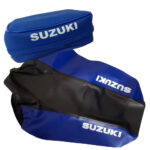Suzuki DR 350 1999 Black and Blue Seat Cover + Blue Rear Fender Bag