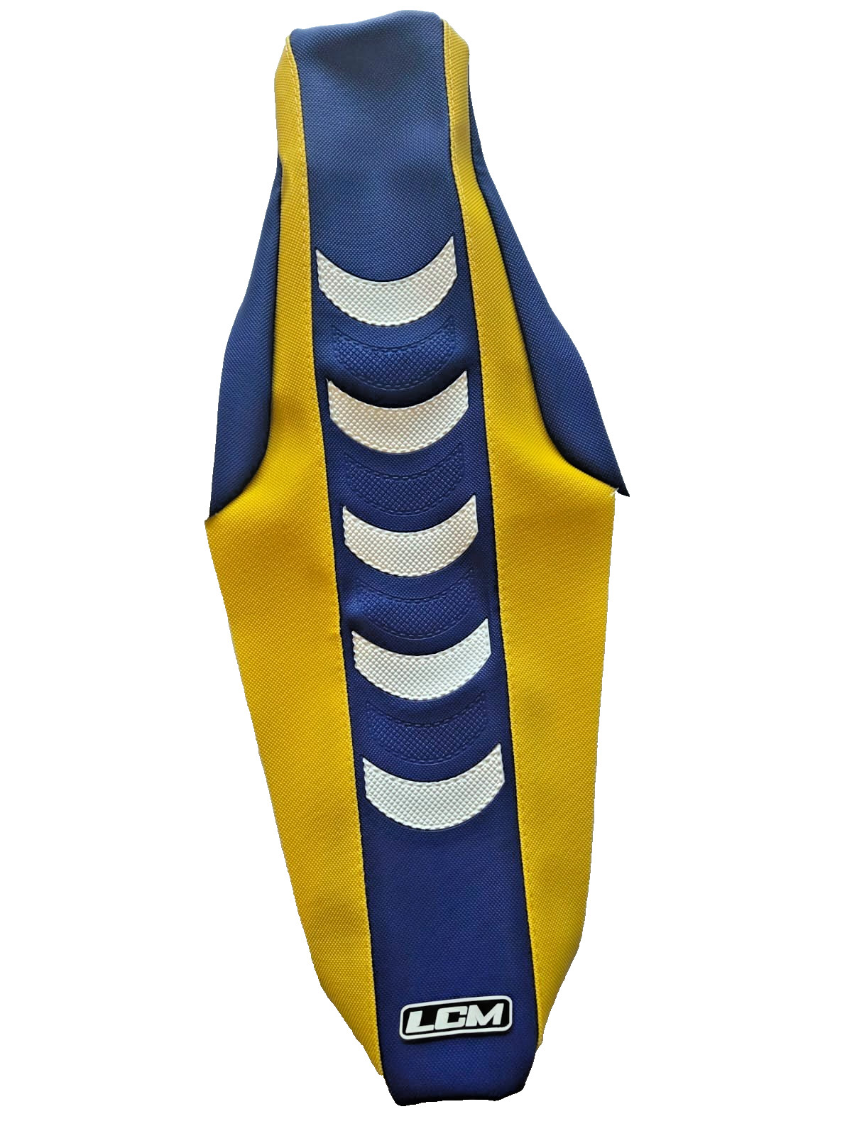 Seat Cover for Husqvarna TC 85 2018-2024 | Blue Top Yellow Sides White Ribs, DHL