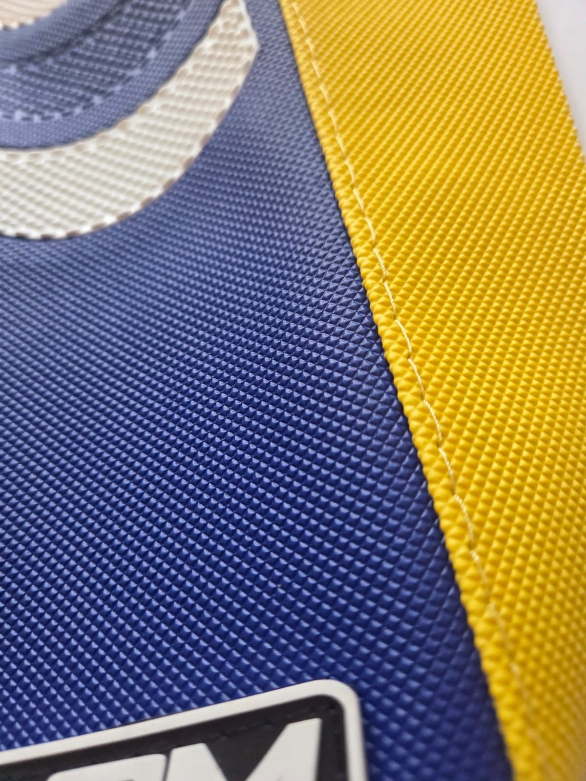Seat Cover for Husqvarna TC 85 2018-2024 | Blue Top Yellow Sides White Ribs, DHL - Image 5
