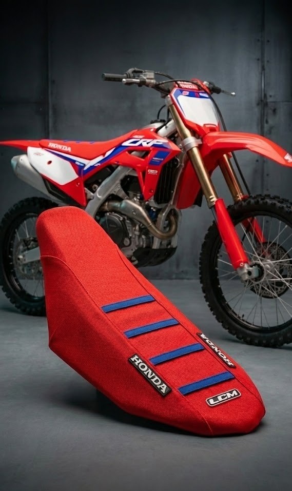 Seat Cover UltraGrip for Honda CRF450R CRF 450 2021 / 2026 â Red with Blue Ribs