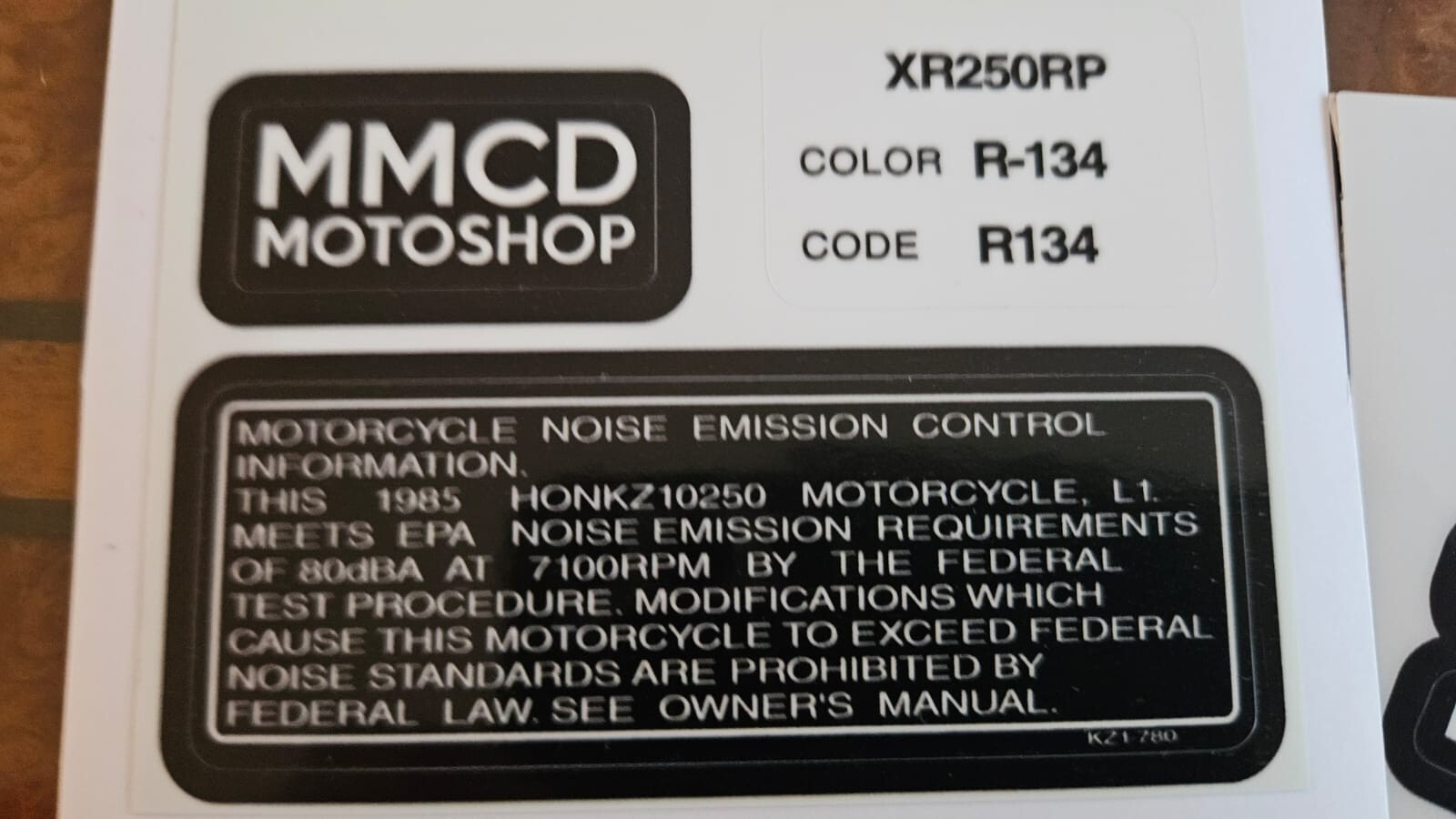Tank, Side Front Graphics + Caution Warning Label for Honda XR600R 1992 blue red - Image 3